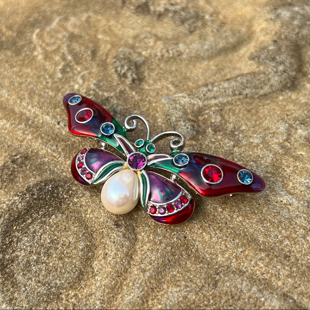 & Joan Rivers Vintage Multicolored Butterfly Brooch